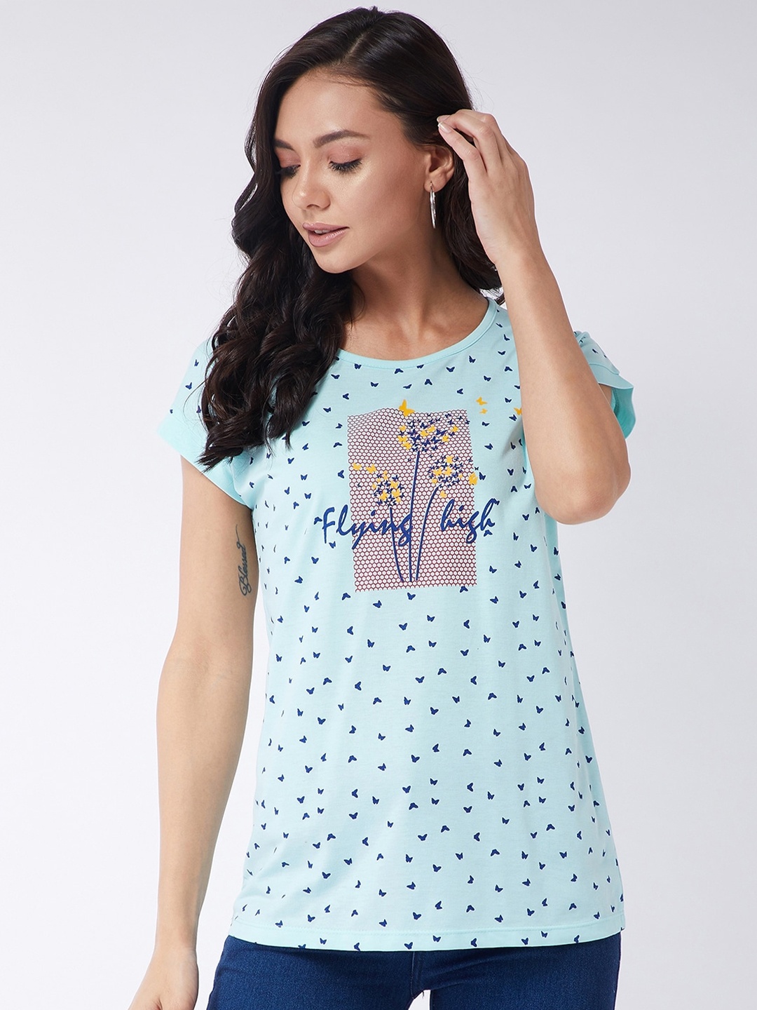 

Modeve Women Blue Typography Printed T-shirt