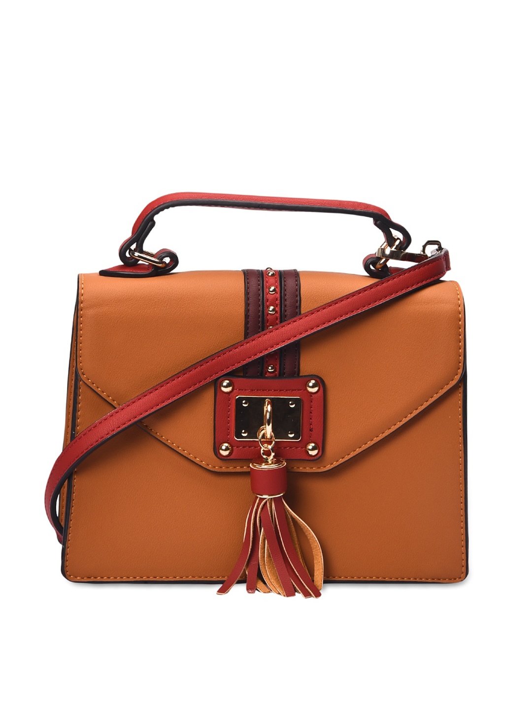 

Pavers England Women Tan PU Structured Satchel With Tasseled