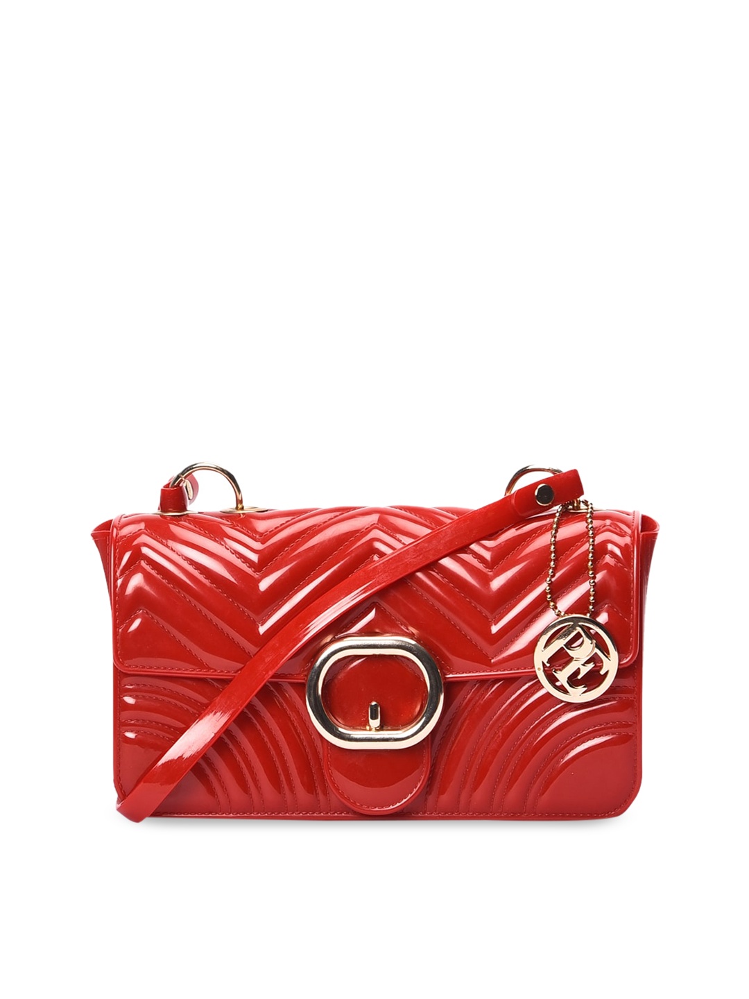 

Pavers England Red Textured Structured Sling Bag with Quilted