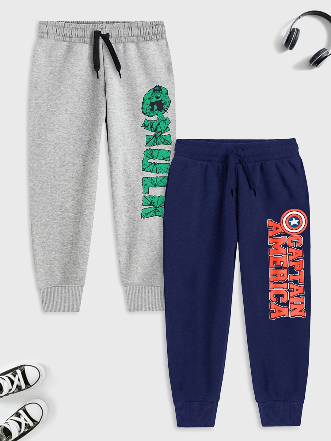 

YK Marvel Boys Pack Of 2 Captain America & Hulk Printed Joggers, Blue