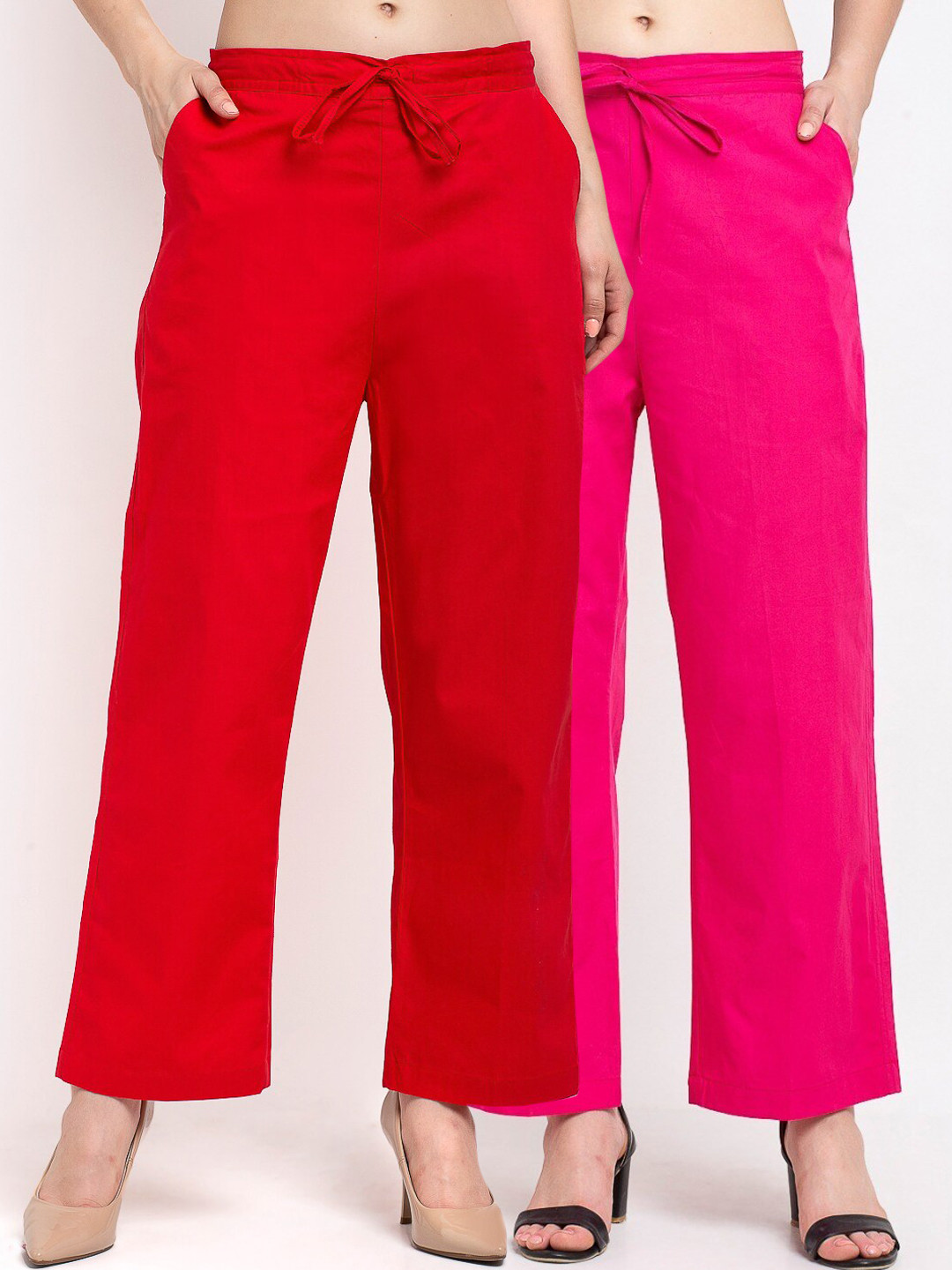 

GRACIT Women Pack of 2 Loose Fit Trousers, Red