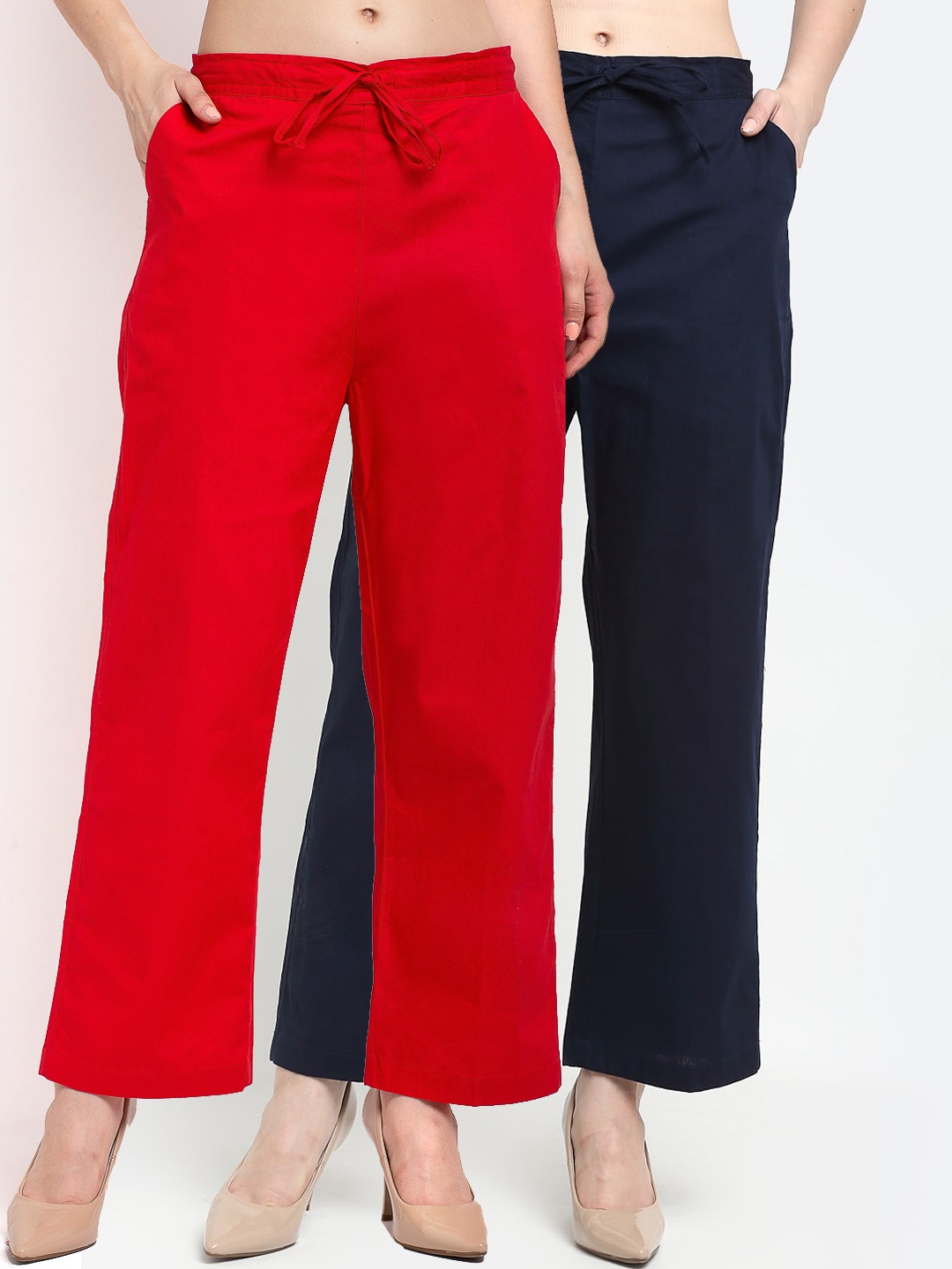 

GRACIT Women Pack of 2 Loose Fit Trousers, Red
