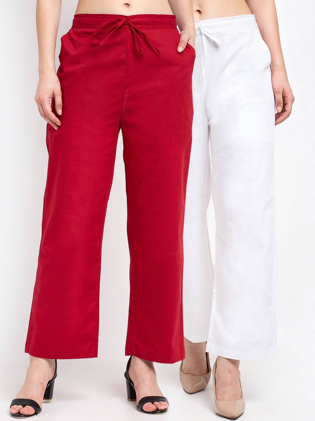 

GRACIT Pack of 2 Women Red & White Straight Fit Parallel Trousers
