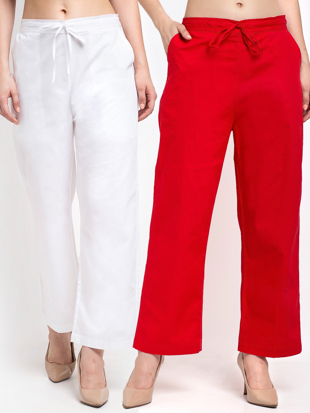 

GRACIT Women Set of 2 Loose Fit Trousers, White
