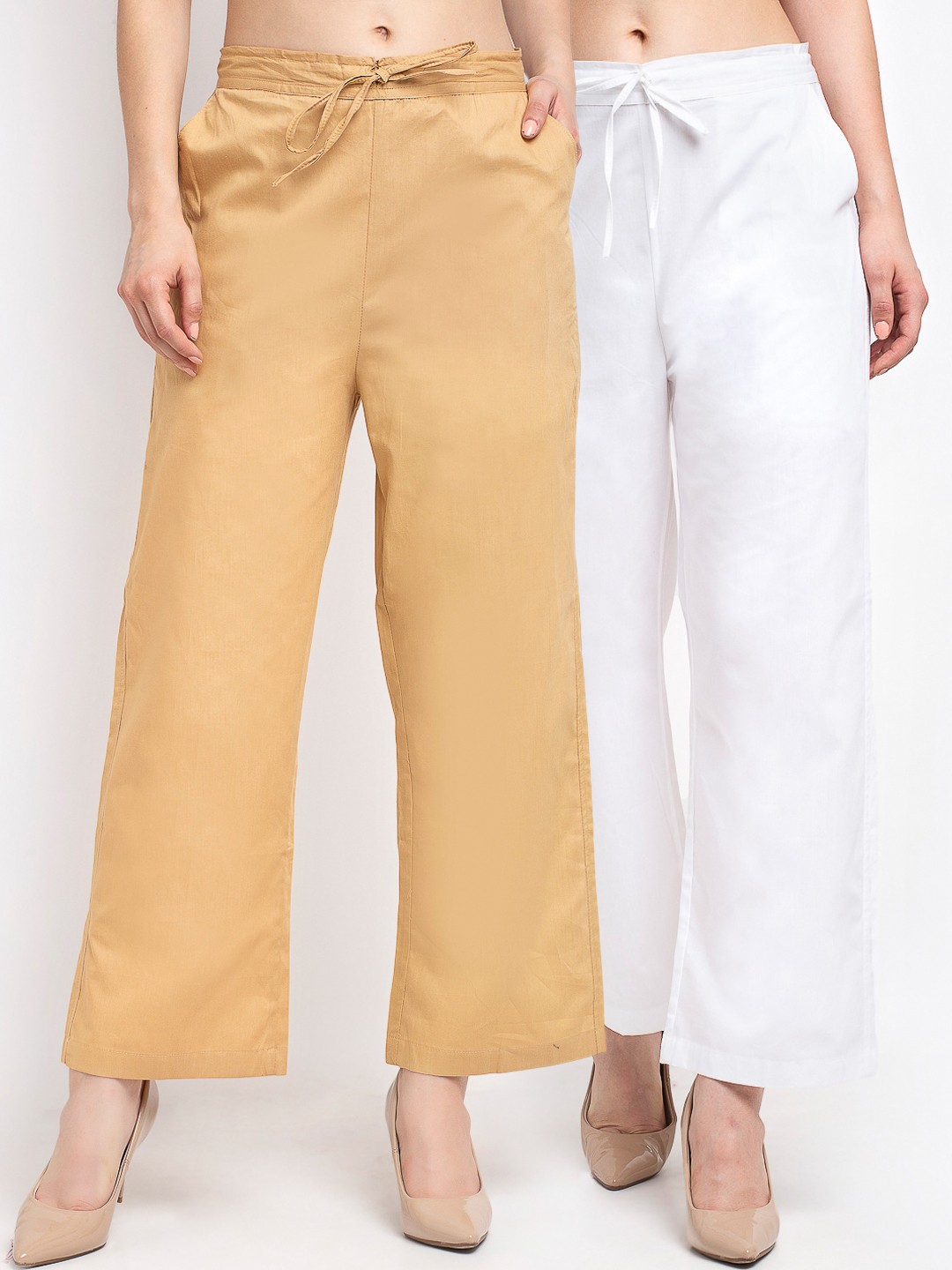 

GRACIT Women Set of 2 Loose Fit Trousers, White