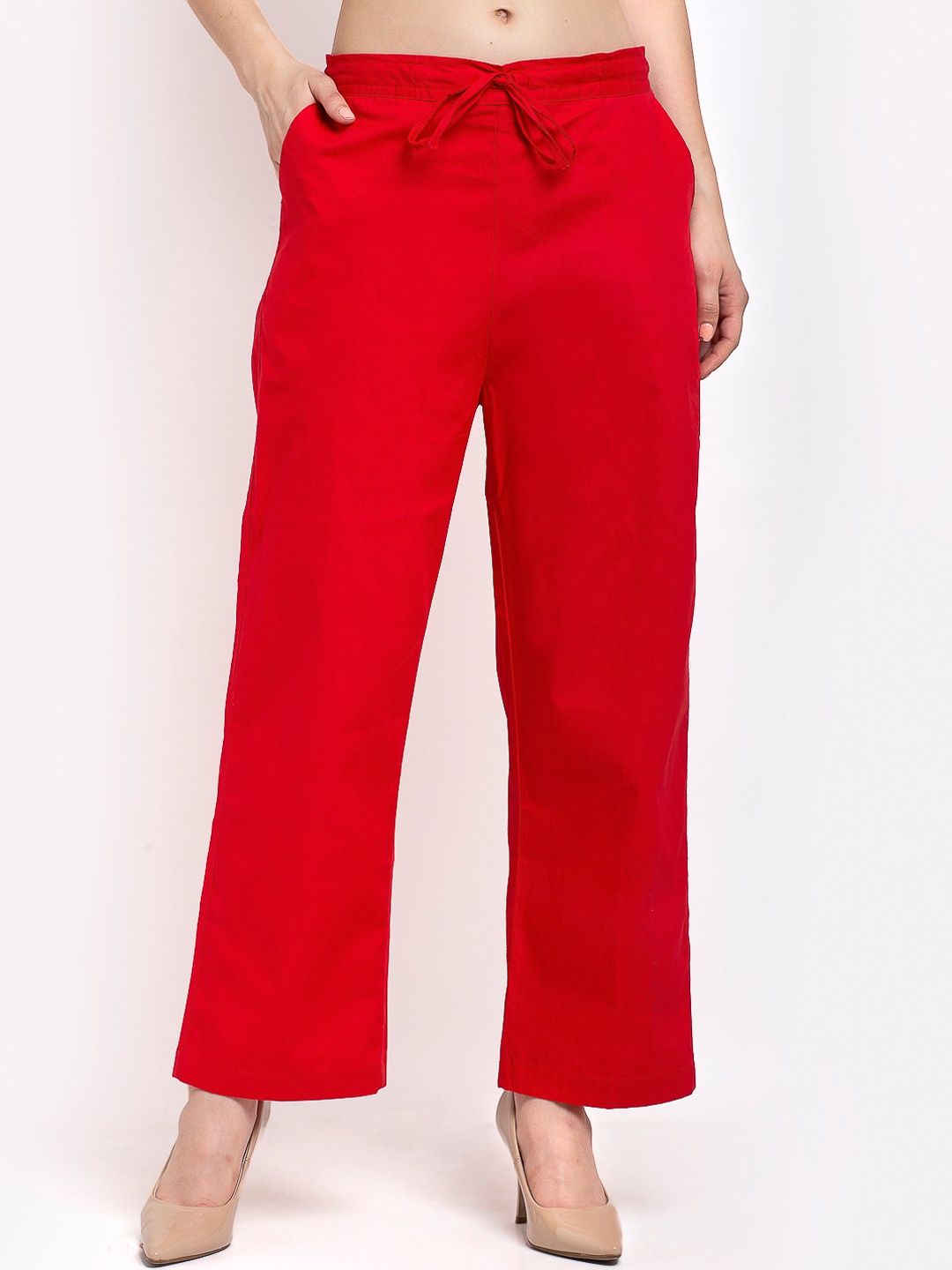 

GRACIT Women Red Solid Straight Palazzos
