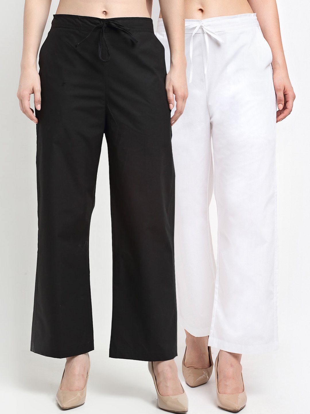 

GRACIT Women Pack Of 2 Black & White Solid Loose Fit Parallel Trousers