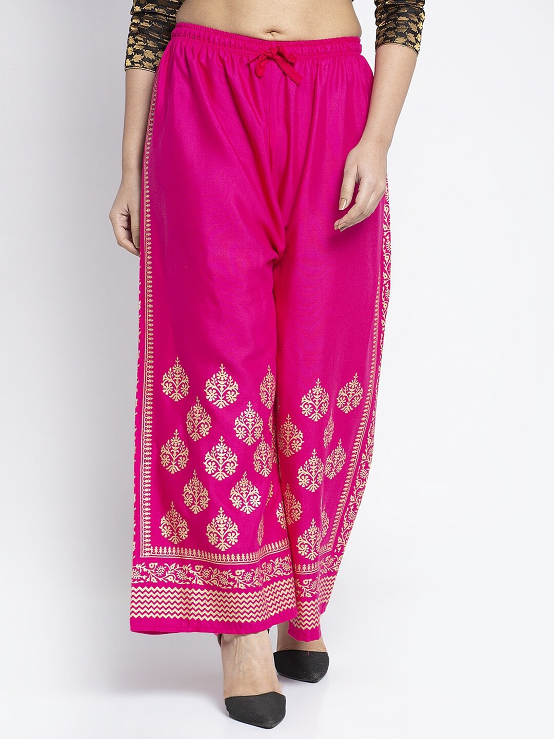 

GRACIT Women Pink & Gold-Toned Printed Flared Ethnic Palazzos