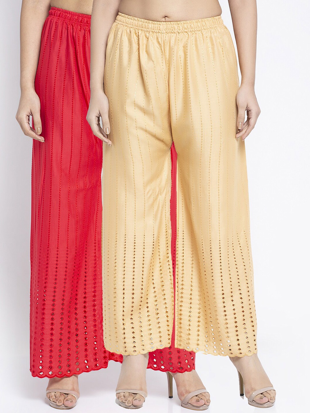 

GRACIT Women Red & Beige Set Of 2 Embroidered Flared Ethnic Palazzos