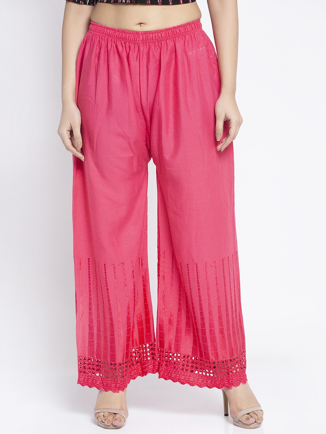 

GRACIT Women Pink Minar Embroidered Flared Ethnic Palazzos