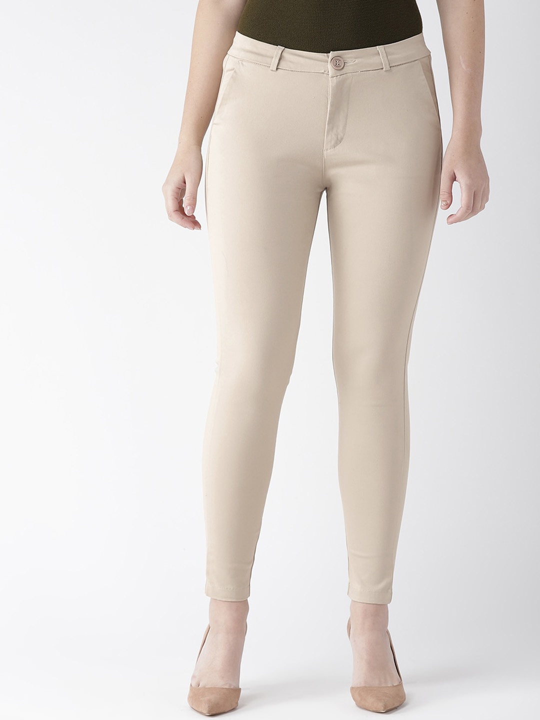 

Xpose Women Cream-Coloured Comfort Tapered Fit Trousers