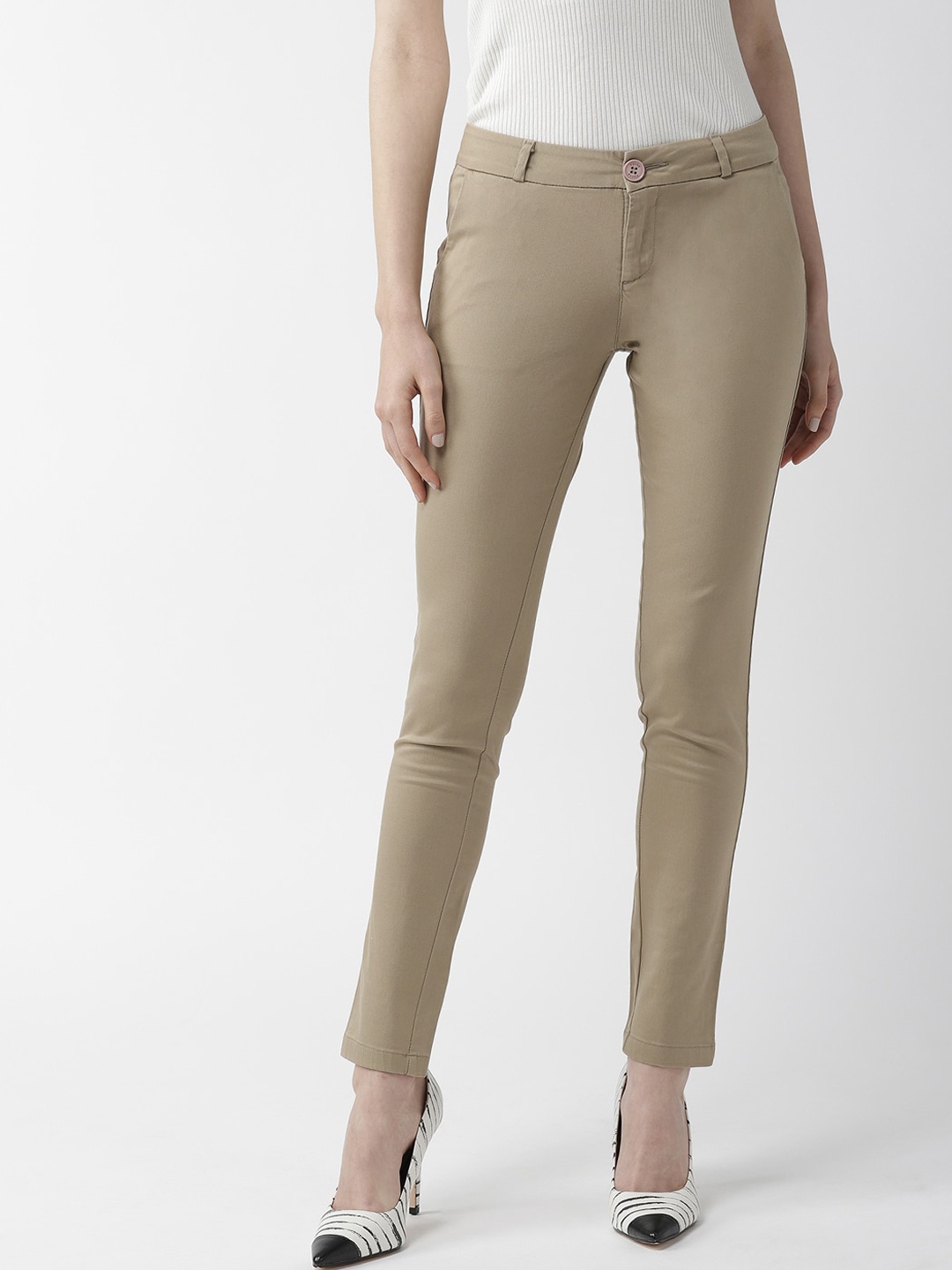 

Xpose Women Beige Solid Comfort Slim Fit Trousers