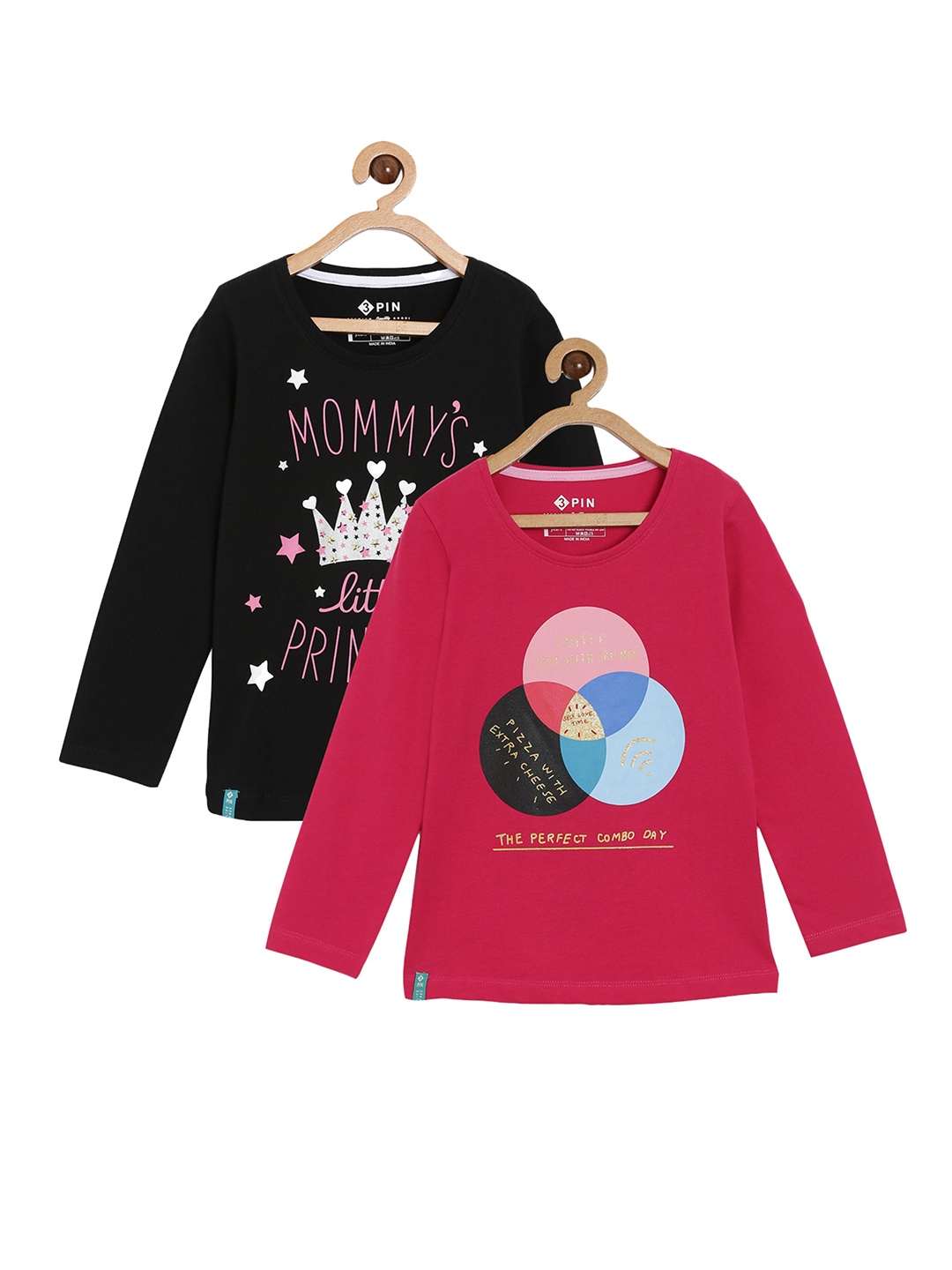 

3PIN Girls Pink & Black Pack of 2 Printed T-shirt