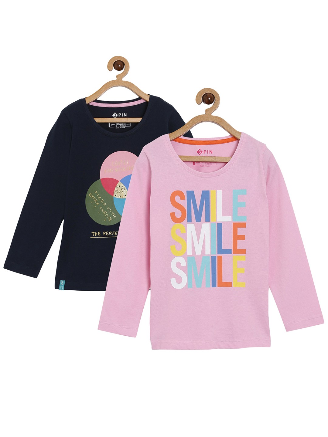 3PIN Girls Pack Of 2 Black Typography Printed T-shirts