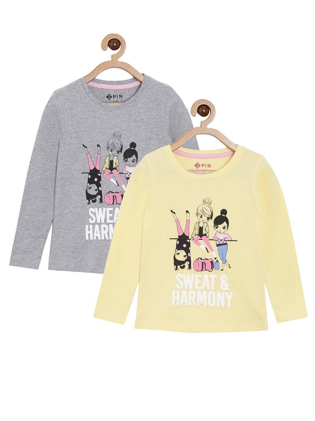 

3PIN Girls Grey & Yellow Pack of 2 Printed T-shirts