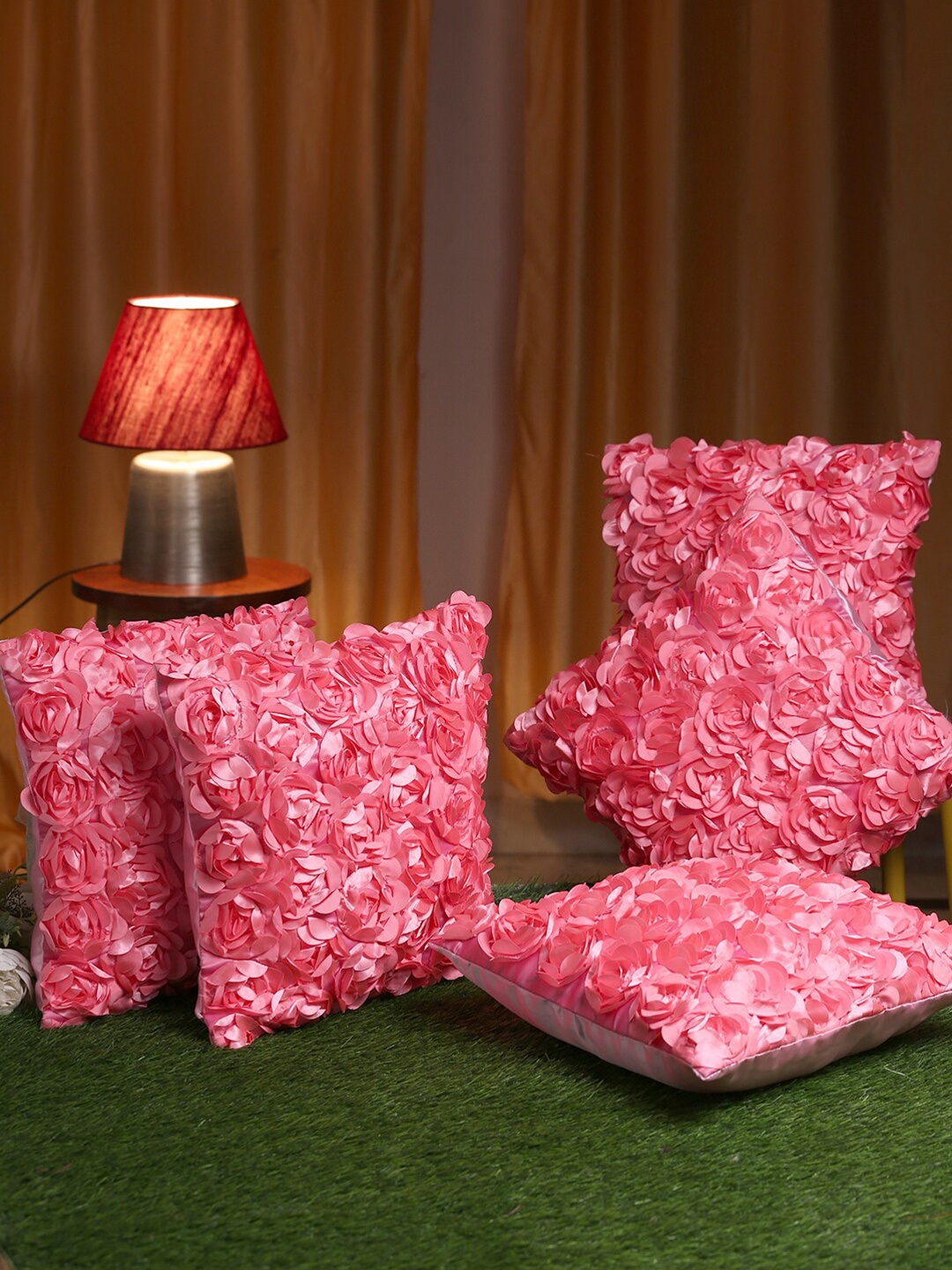 

HOSTA HOMES Pink Set of 5 Floral Square Cushion Covers