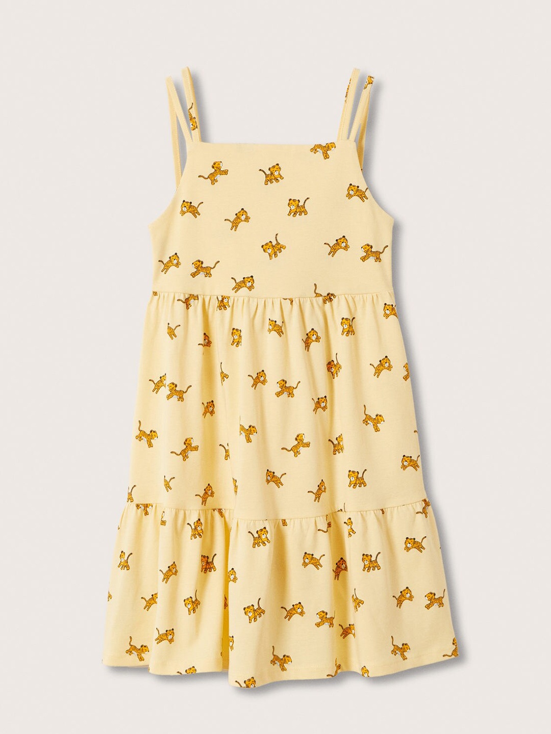 

Mango Kids Girls Yellow & Black Pure Cotton Tiger Print Dress