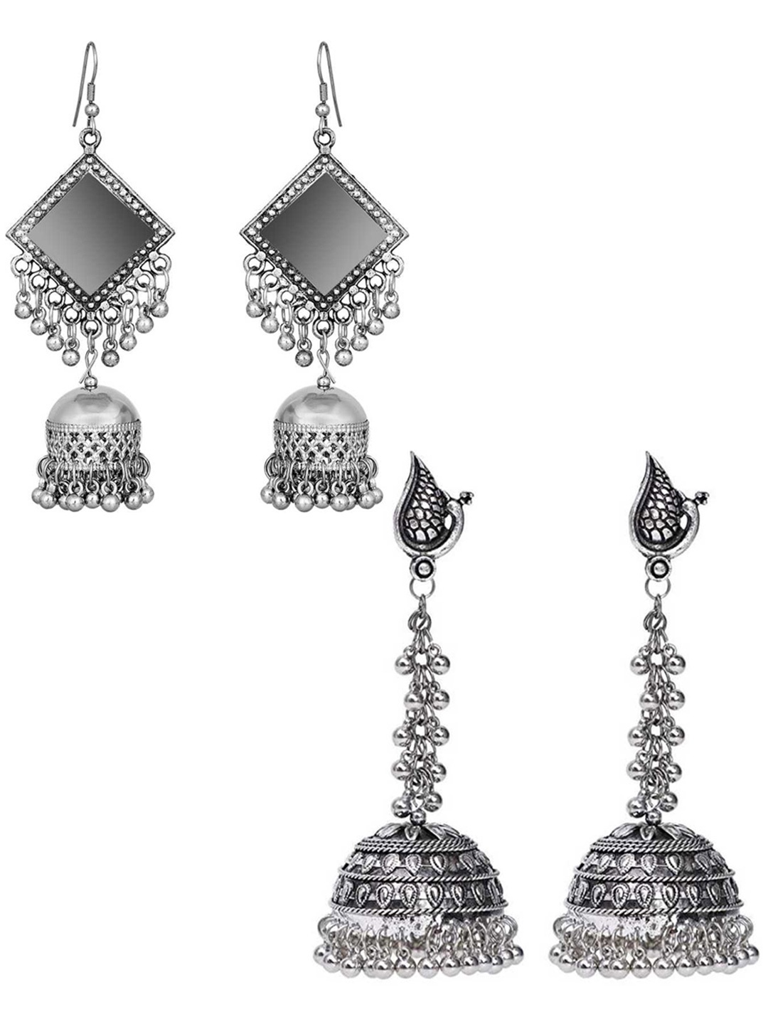 

Vembley Set of 2 Silver-Plated Contemporary Jhumkas Earrings