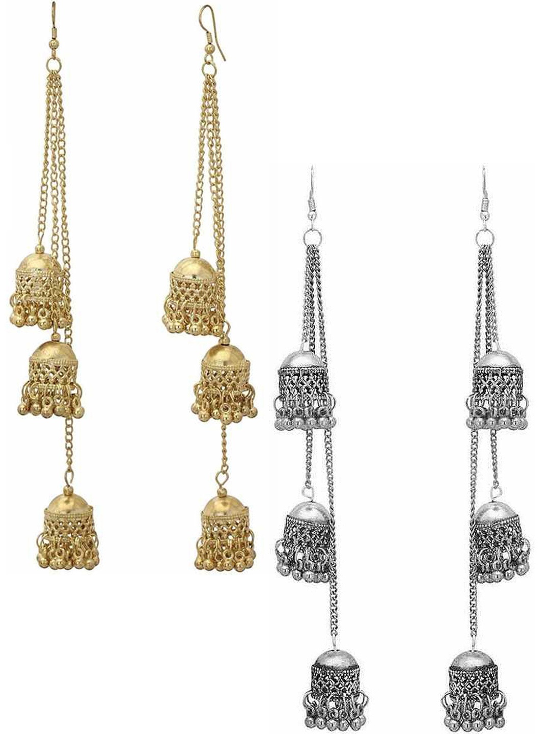

Vembley Set Of 2 Gold-Plated Oxidized Dome Shaped Jhumkas