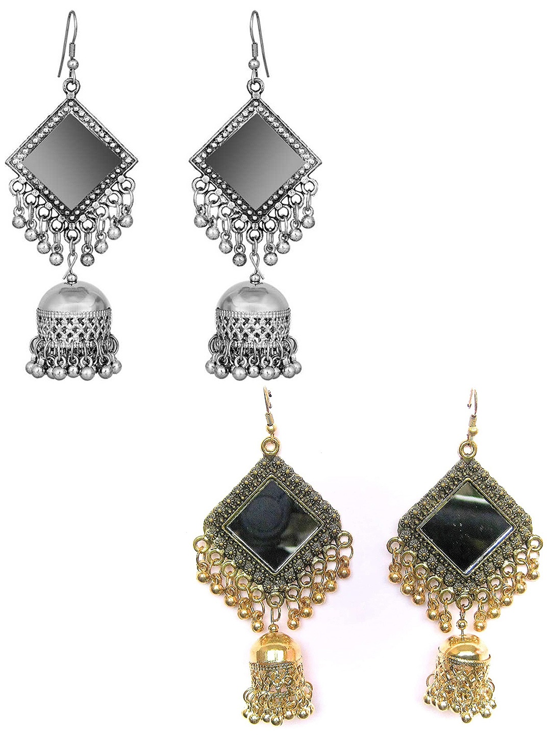 

Vembley Silver-Toned Set of 2 Square Jhumkas Earrings