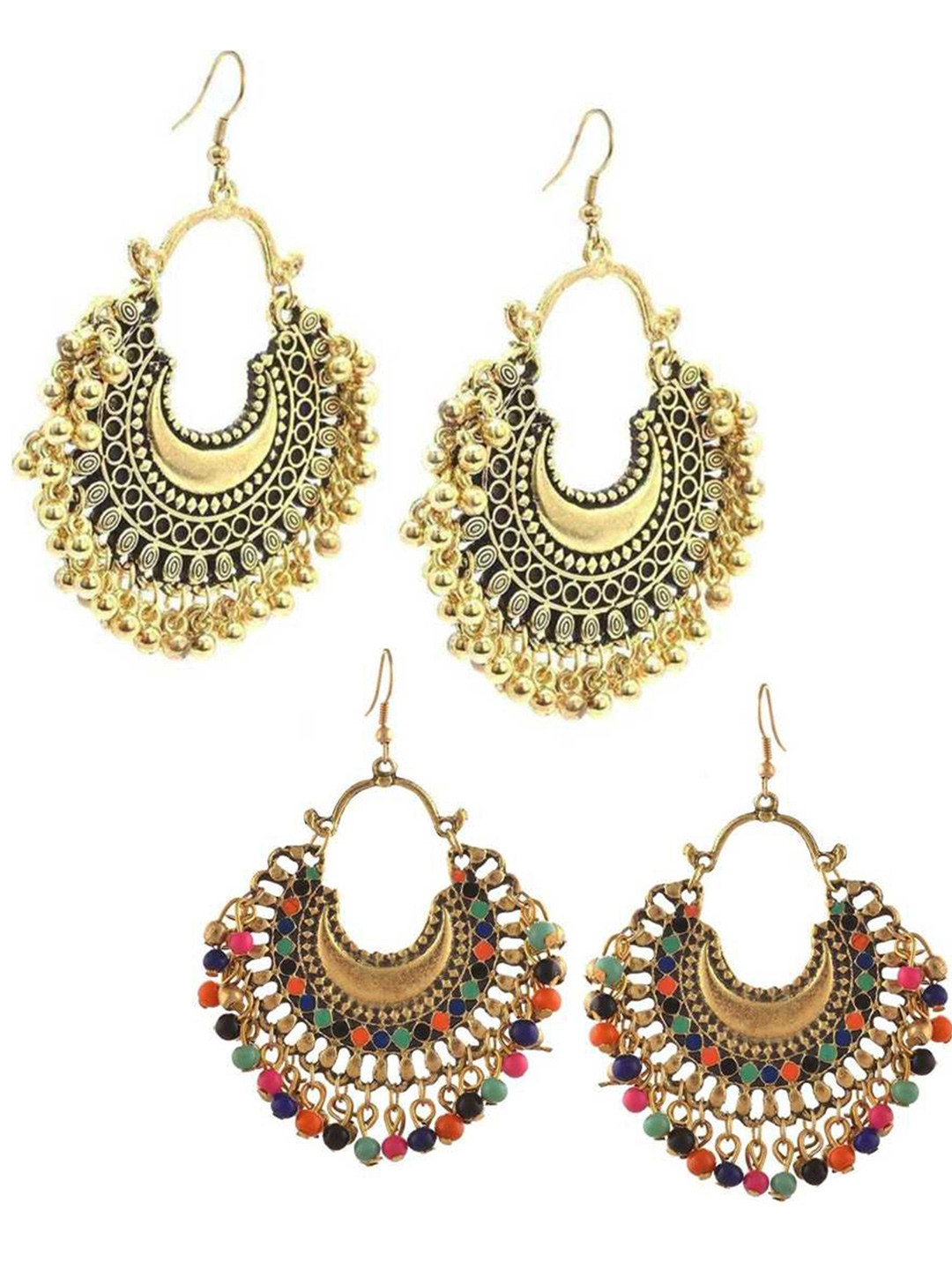 

Vembley Set Of 2 Gold-Toned & Silver-Toned Crescent Shaped Chandbalis Earrings