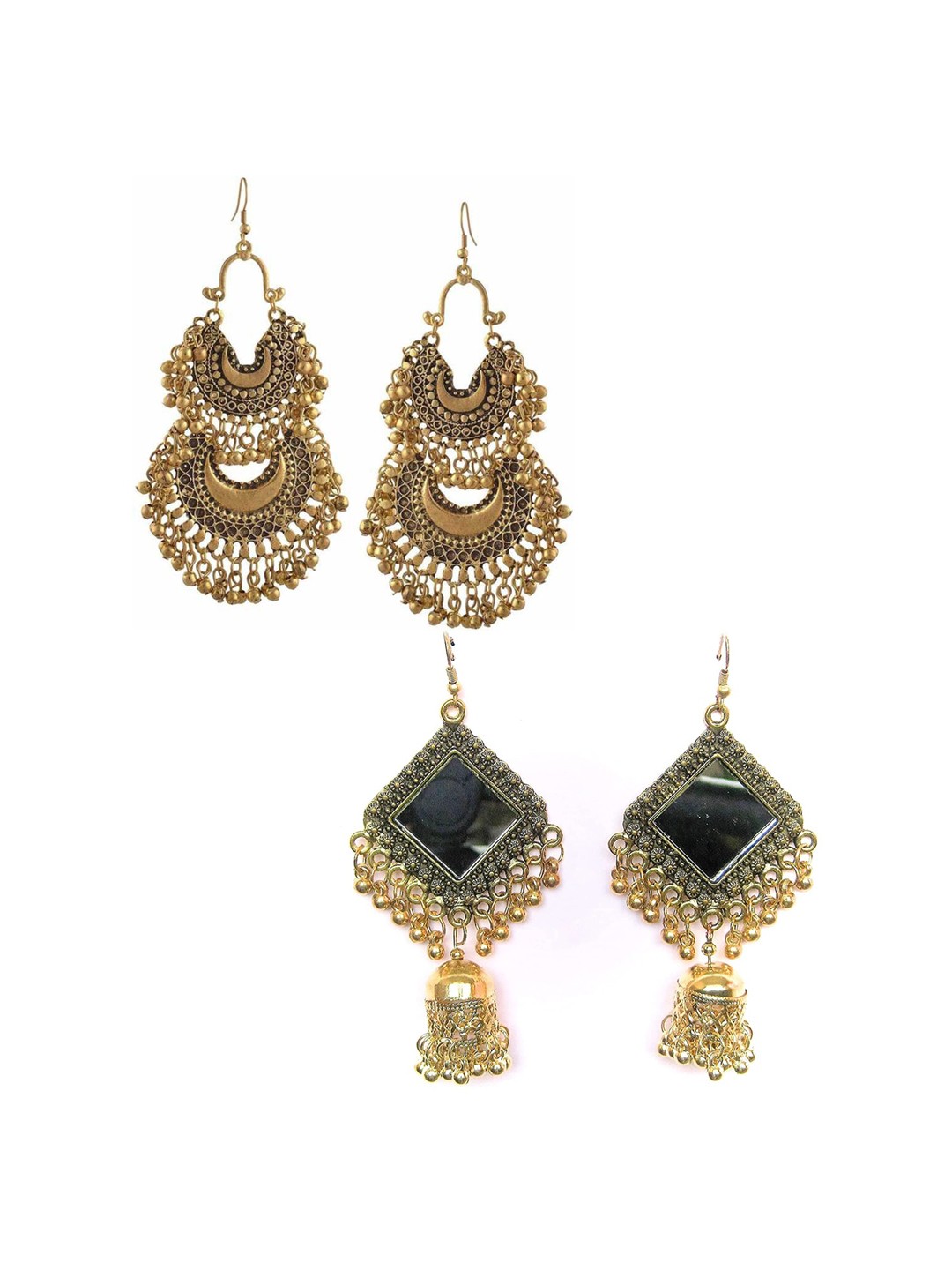 

Vembley Set Of 2 Silver-Toned & Gold-Toned Crescent Shaped Jhumkas Earrings