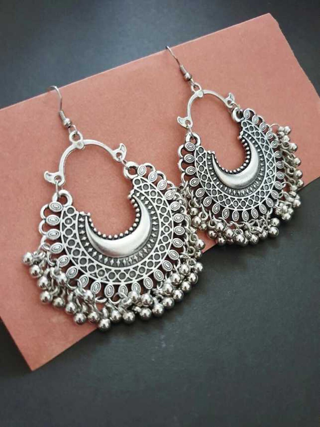 

Vembley Silver-Toned Crescent Shaped Drop Earrings