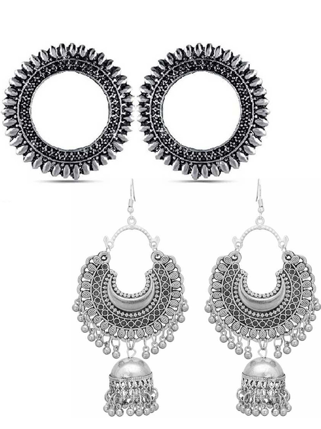 

Vembley Silver-Toned Crescent Shaped Set of 2 Earrings