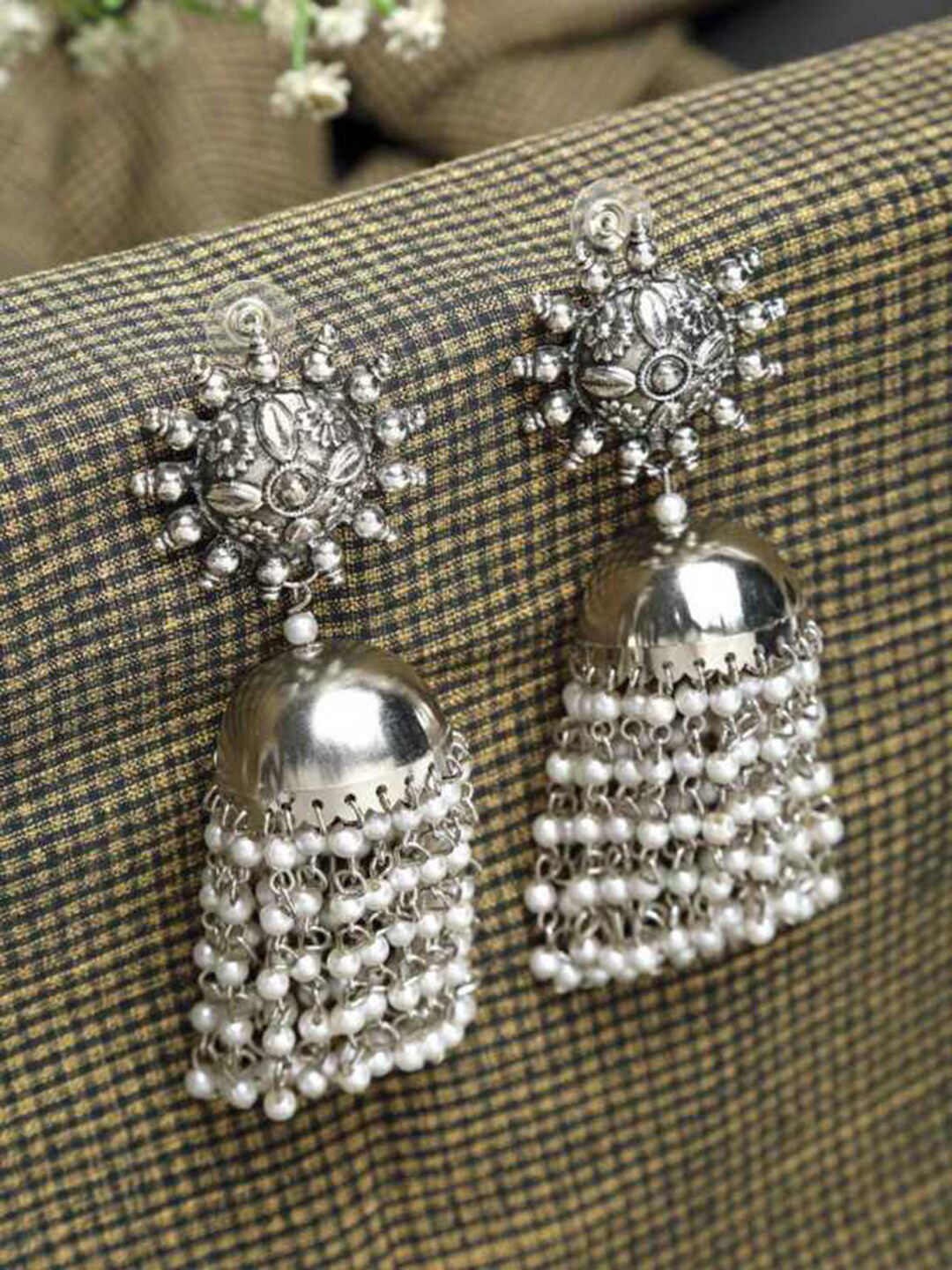 

Vembley Silver-Toned Set of 2 Dome Shaped Jhumkas Earrings
