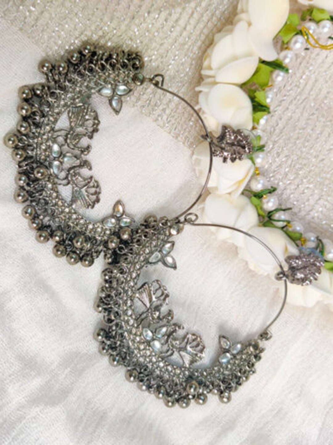 

Vembley Silver-Toned Contemporary Jhumkas Earrings