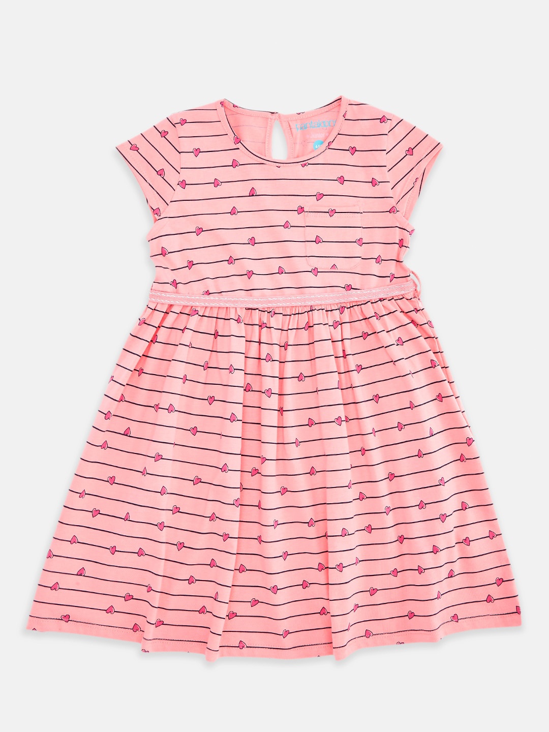 

Pantaloons Junior Girls Pink Striped Pure Cotton Fit & Flare Dress