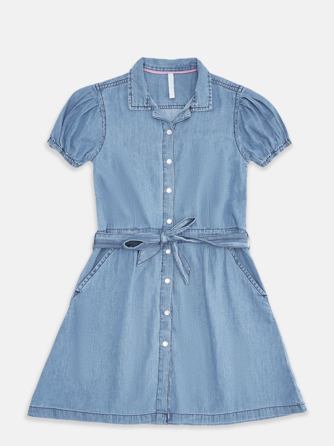 

Pantaloons Junior Girls Blue Solid Pure Cotton Shirt Dress