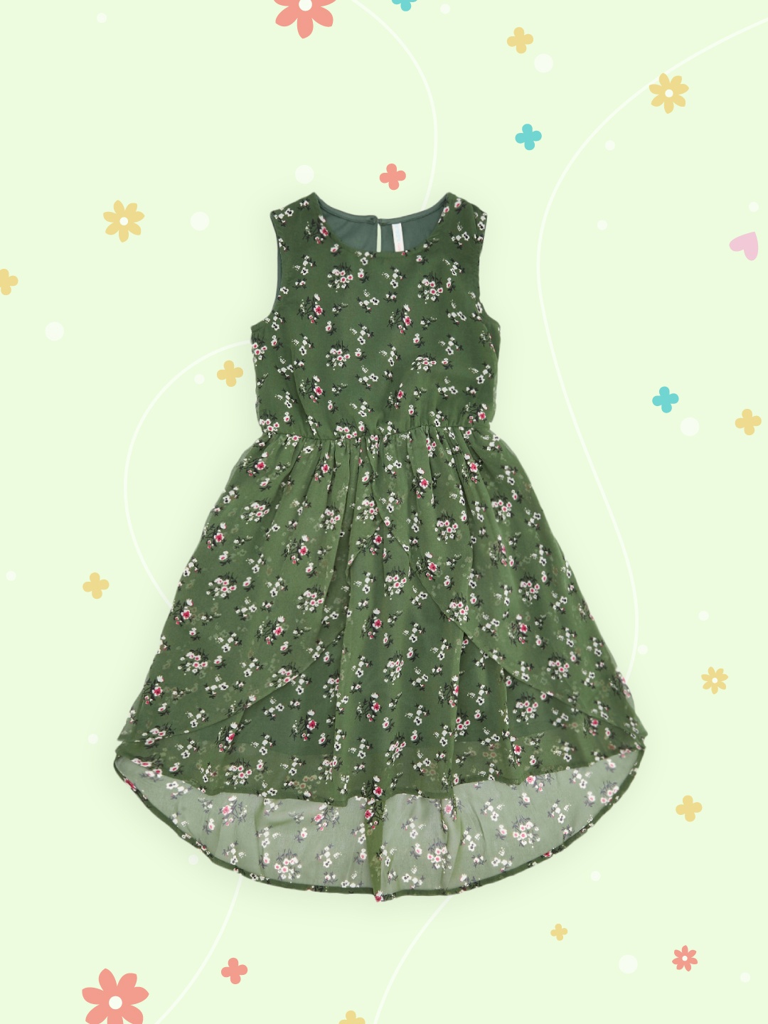 Pantaloons Junior Olive Green Floral Georgette Dress