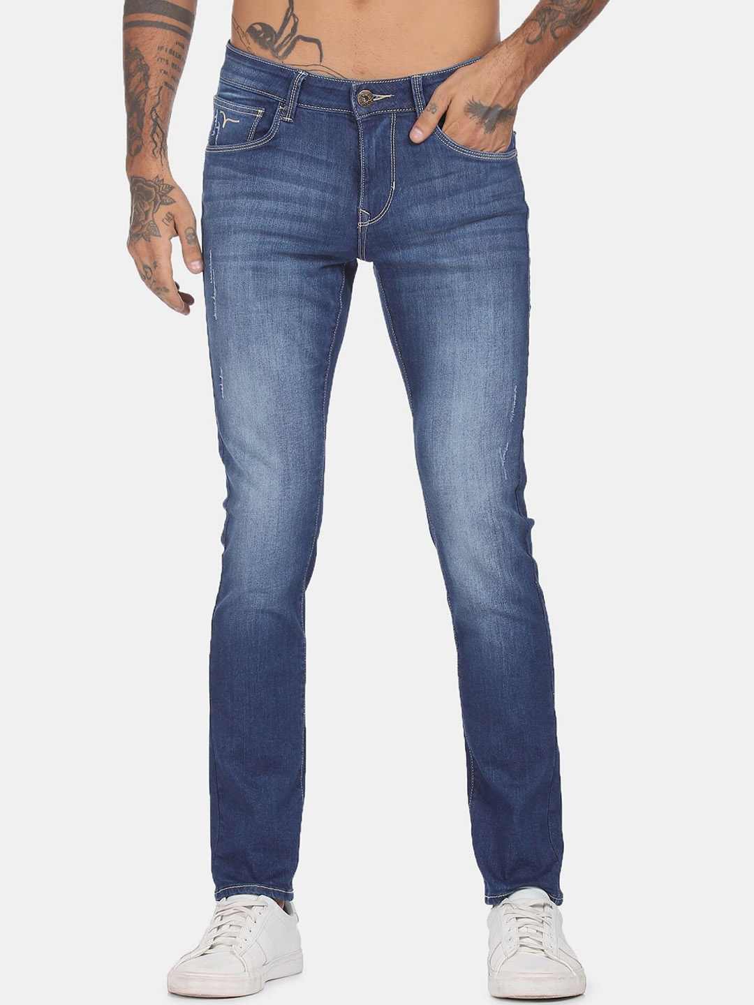 

Flying Machine Men Blue Skinny Fit Low-Rise Heavy Fade Jeans
