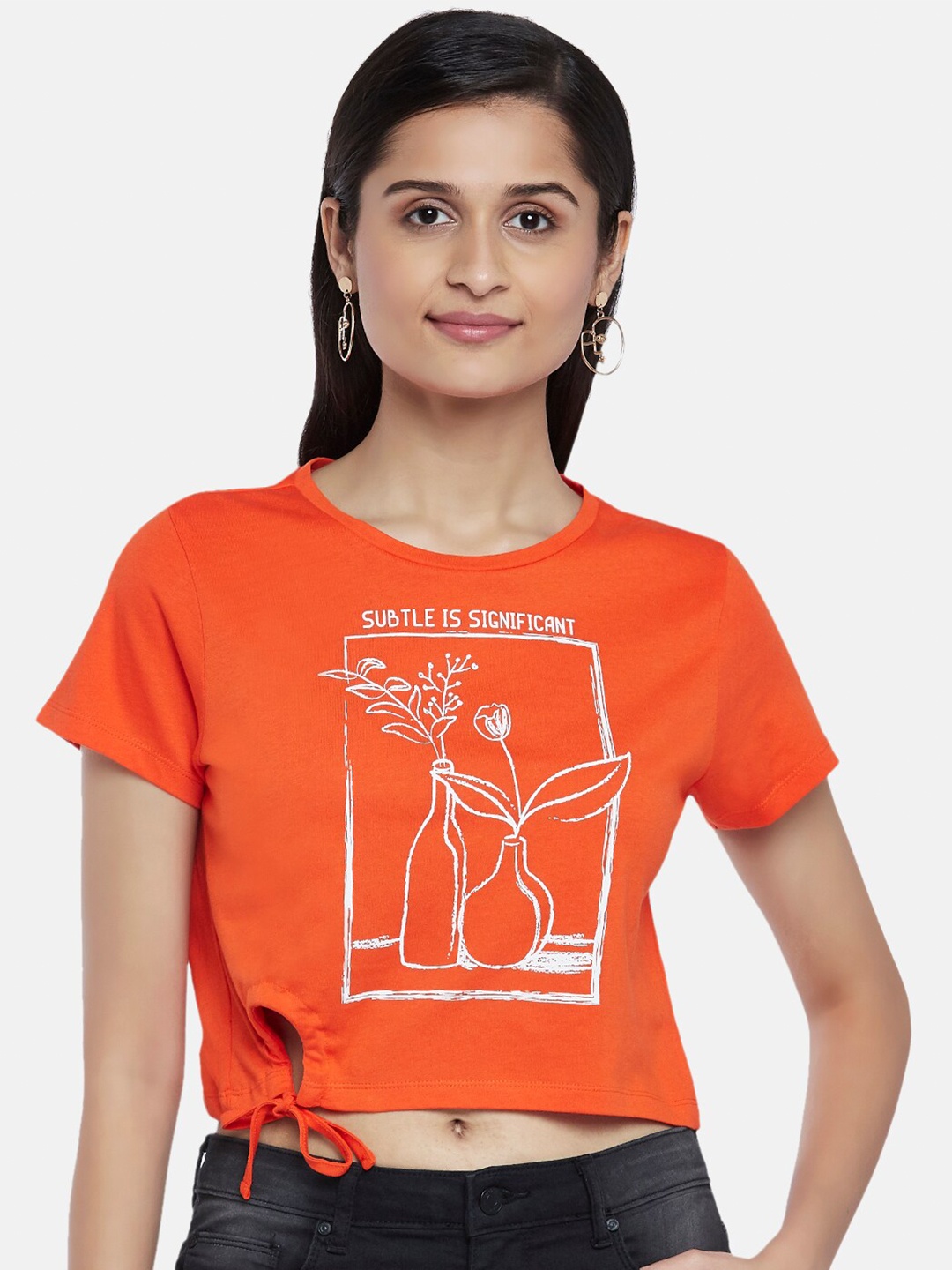 

People Women Orange Print Organic Cotton Crop Top