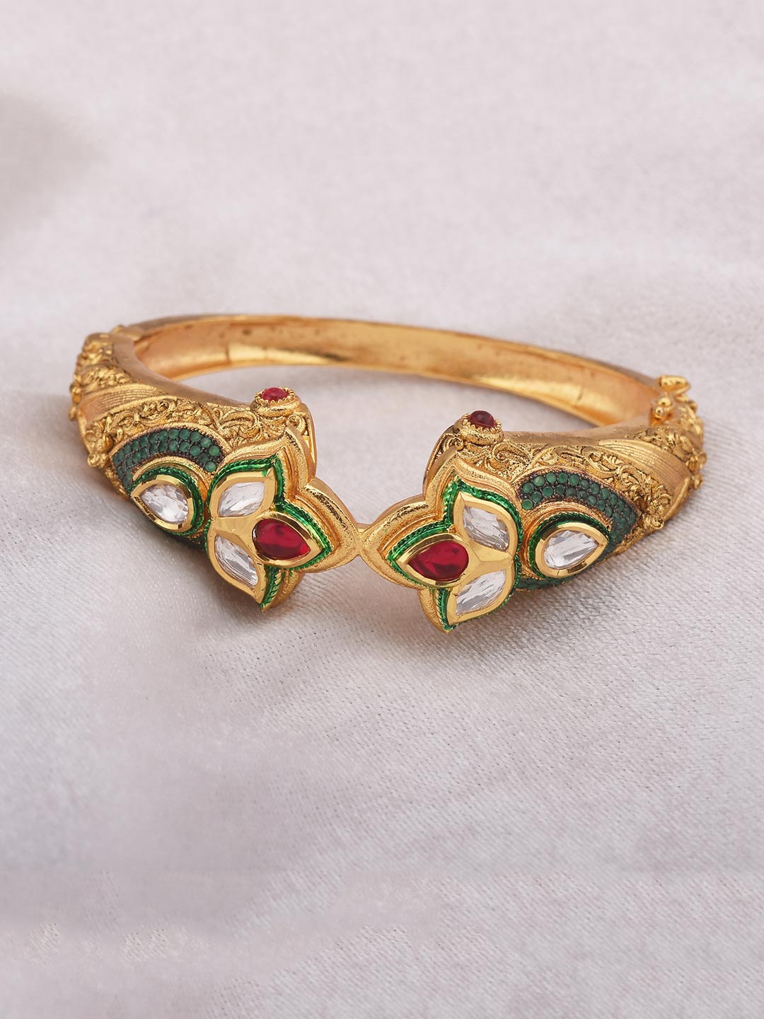 

Tistabene Women Gold-Toned & Green Gold-Plated Cuff Bracelet
