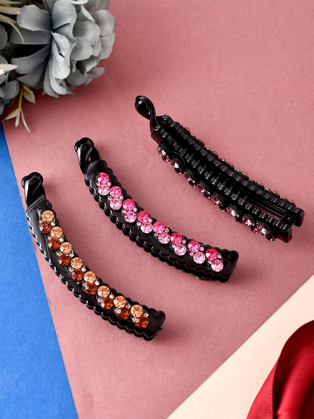 

Silvermerc Designs Women Black Set Of 3 Beaded Banana Clips