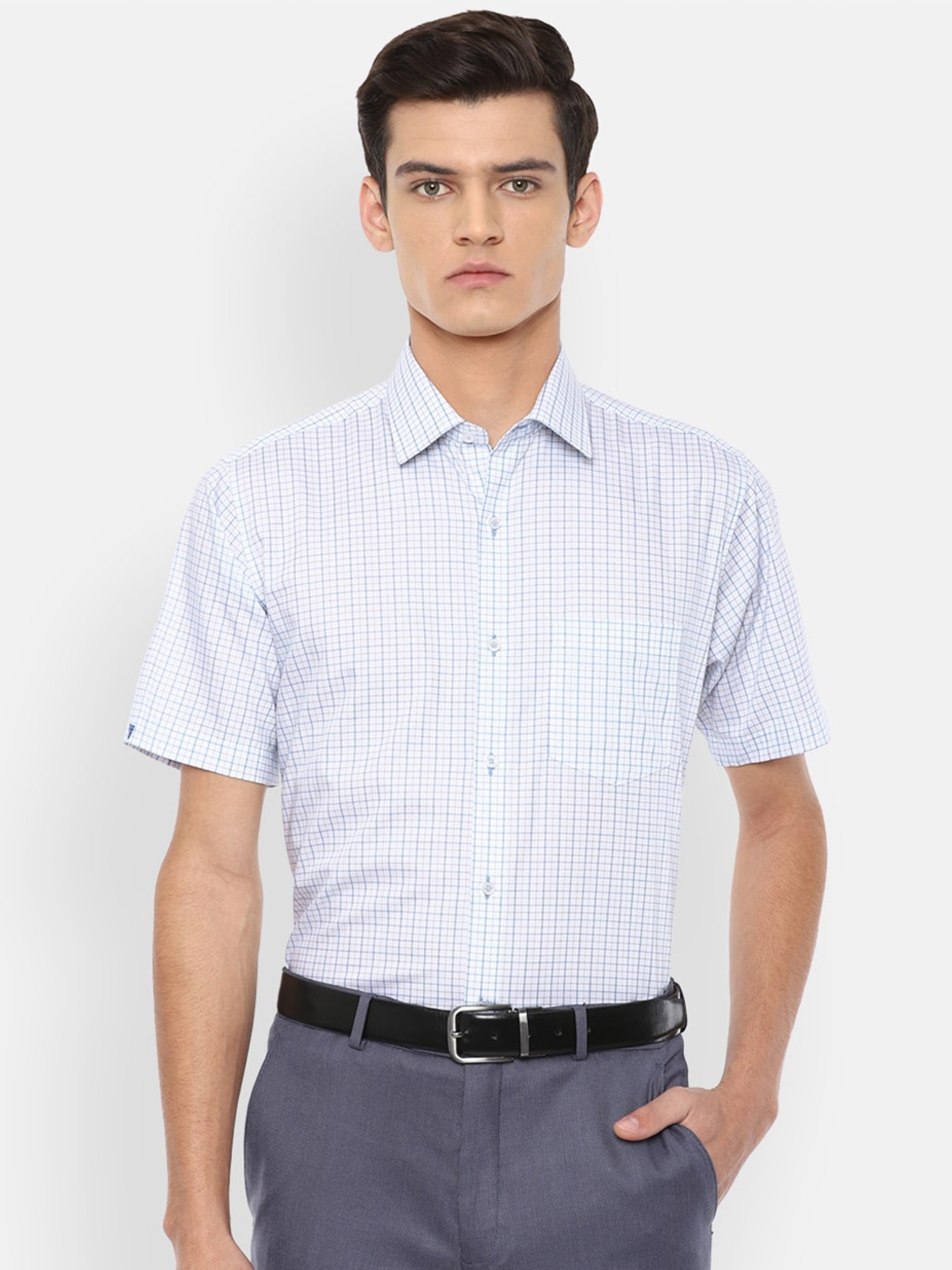 

Van Heusen Men Blue Grid Tattersall Checked Pure Cotton Formal Shirt