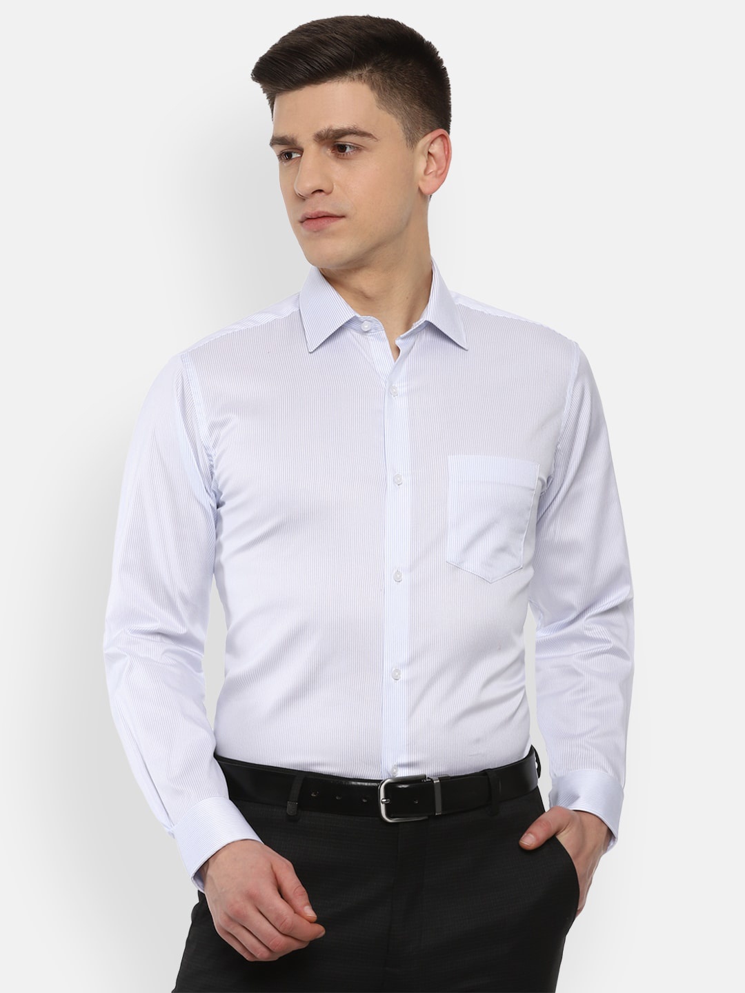 

Van Heusen Men Blue Striped Regular-Fit Pure Cotton Formal Shirt