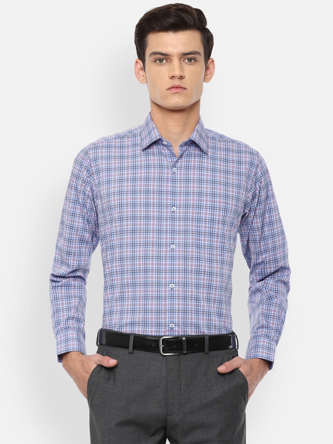 

Van Heusen Men Blue Checked Regular Fit Formal Shirt