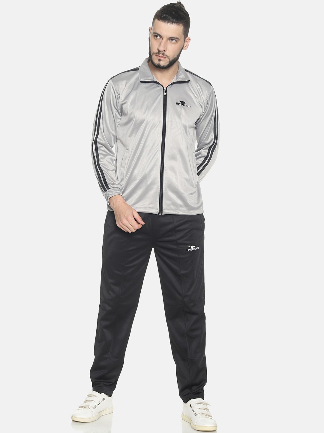 

HPS Sports Men Silver-Coloured & Charcoal Grey Solid Tracksuit