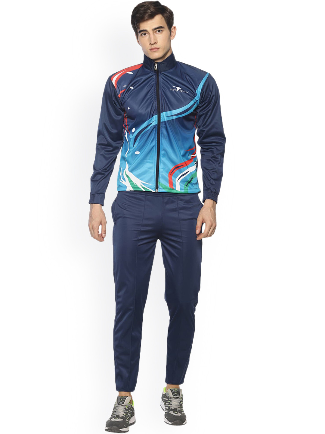 

HPS Sports Men Navy Blue Printed Tracksuit