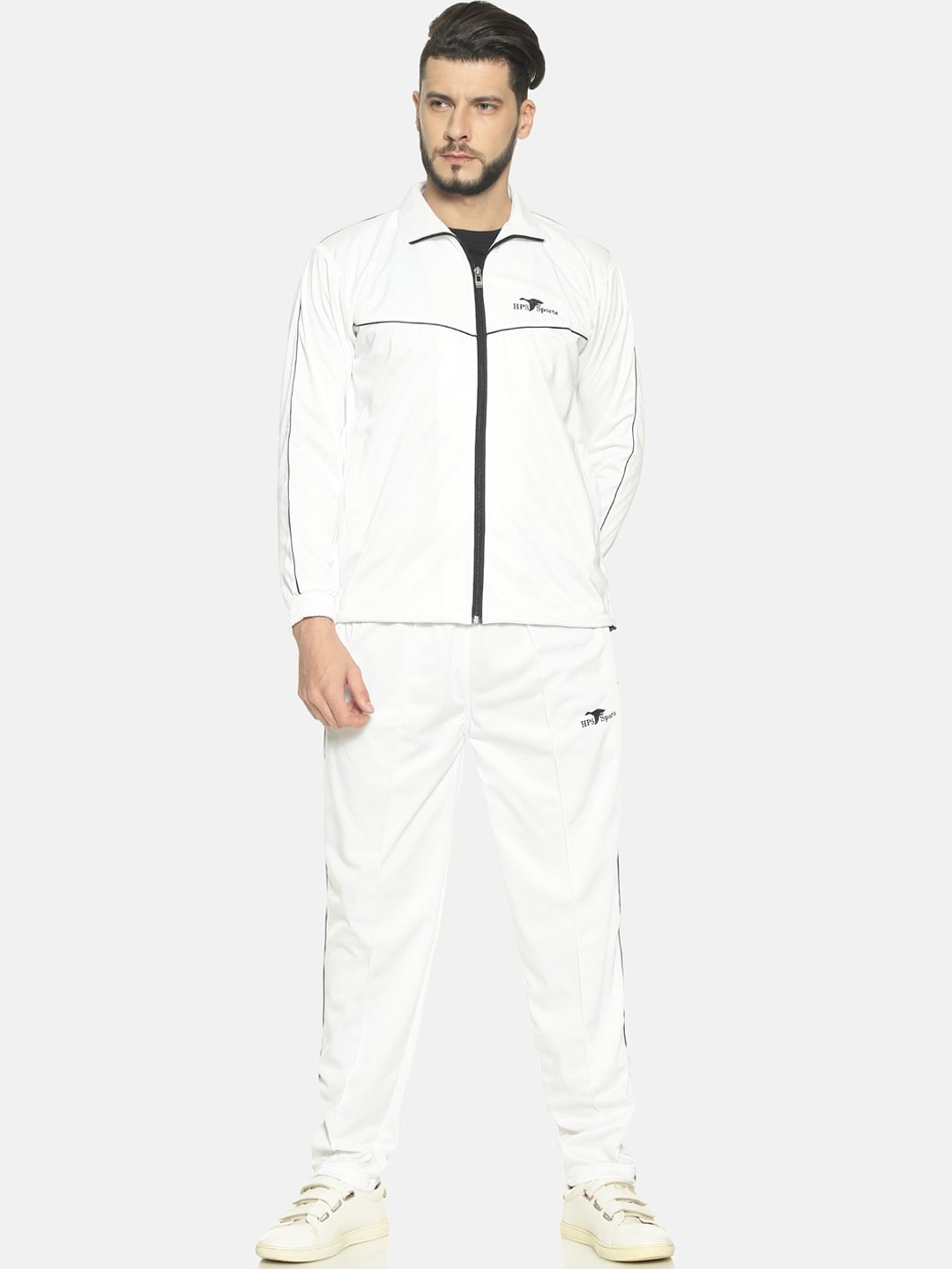 

HPS Sports Men White Solid Tracksuit