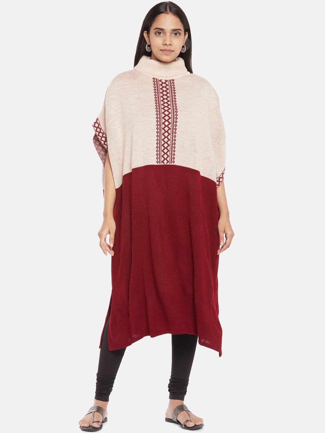 

RANGMANCH BY PANTALOONS Women Maroon Acrylic Kaftan Kurta
