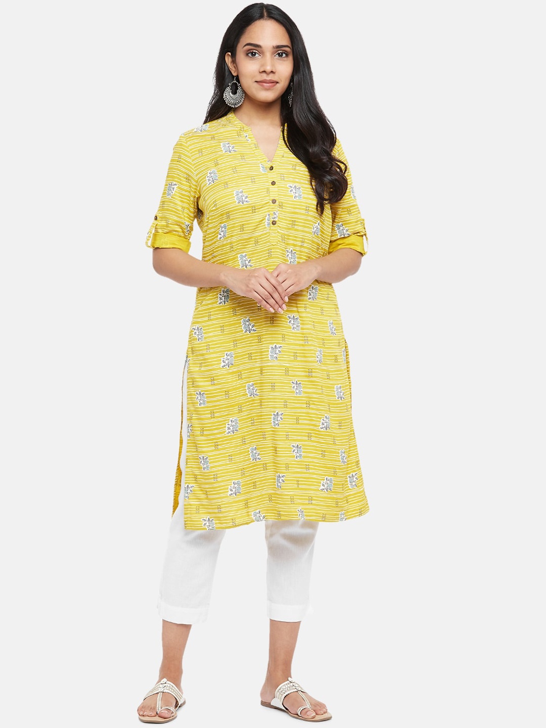 

RANGMANCH BY PANTALOONS Woman Yellow Striped Kurta