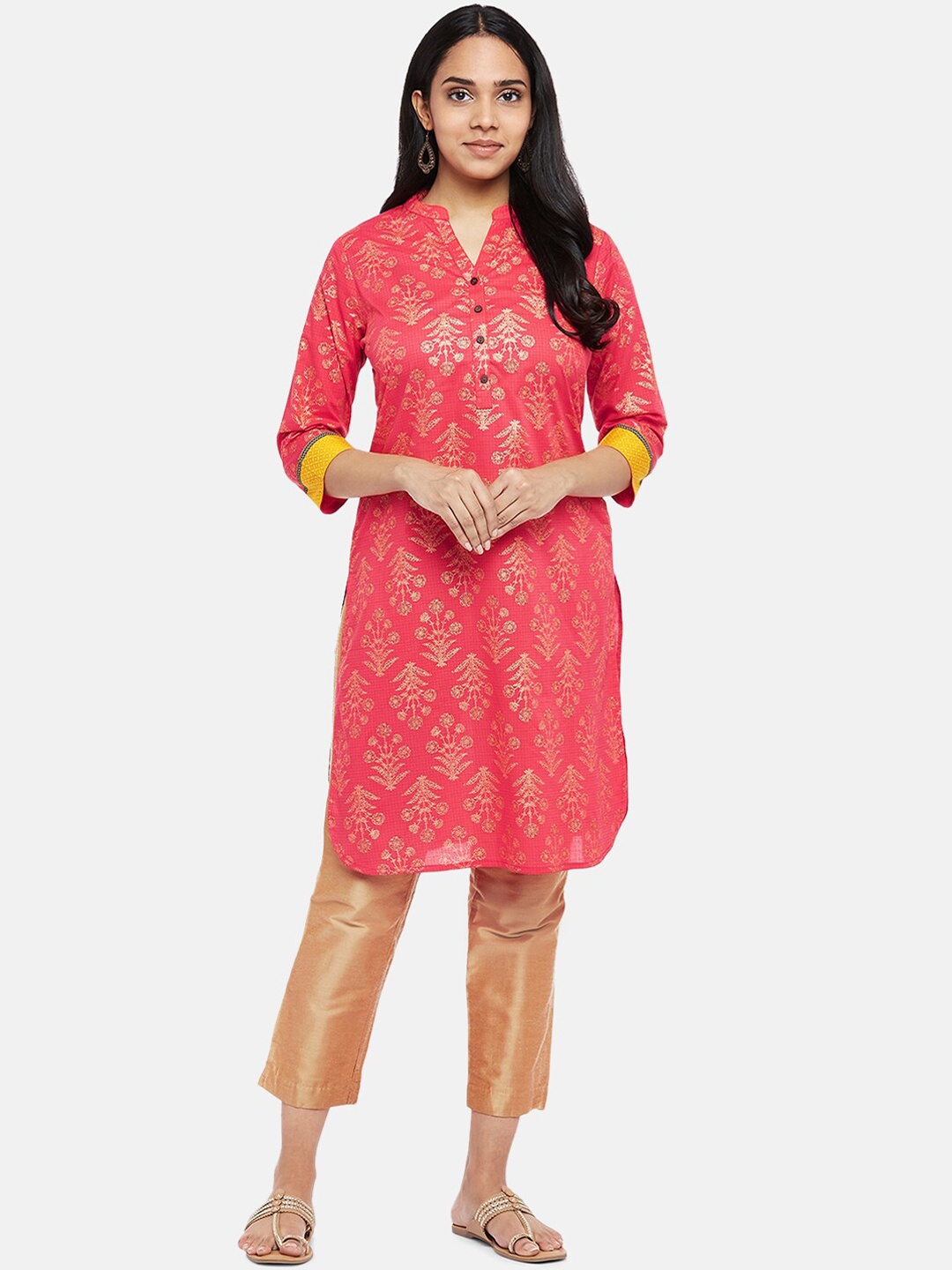 

RANGMANCH BY PANTALOONS Women Coral Ethnic Motifs Printed Kurta