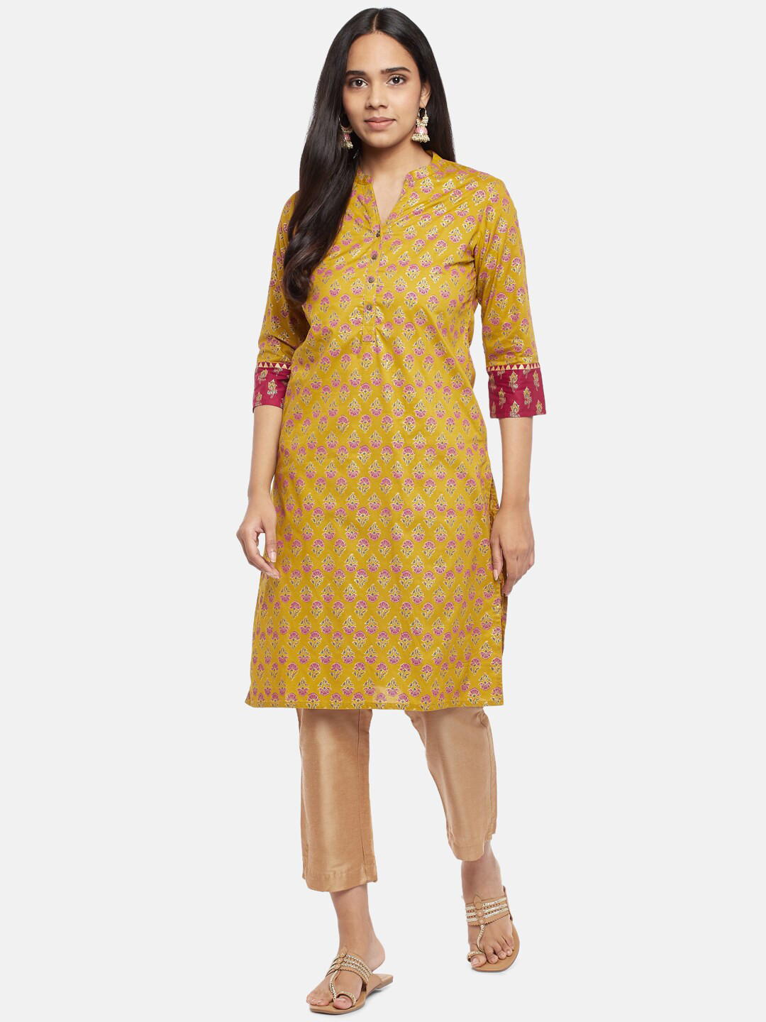 

RANGMANCH BY PANTALOONS Women Mustard Yellow Ethnic Motifs Printed Kurta