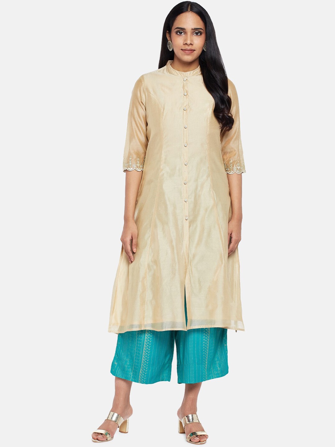 

RANGMANCH BY PANTALOONS Women Gold-Toned Solid Kurta