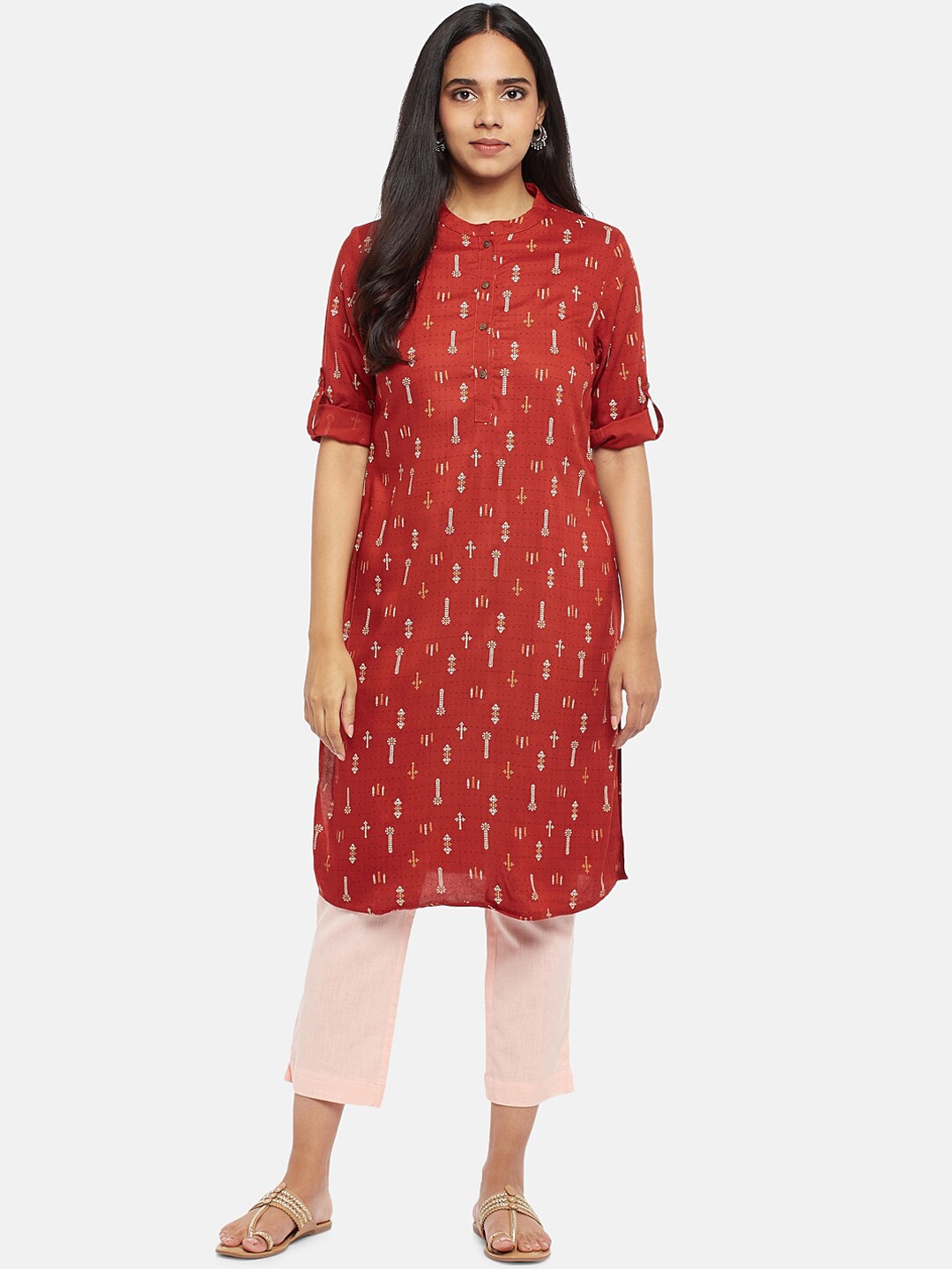 

RANGMANCH BY PANTALOONS Women Red Printed Thread Work Kurta