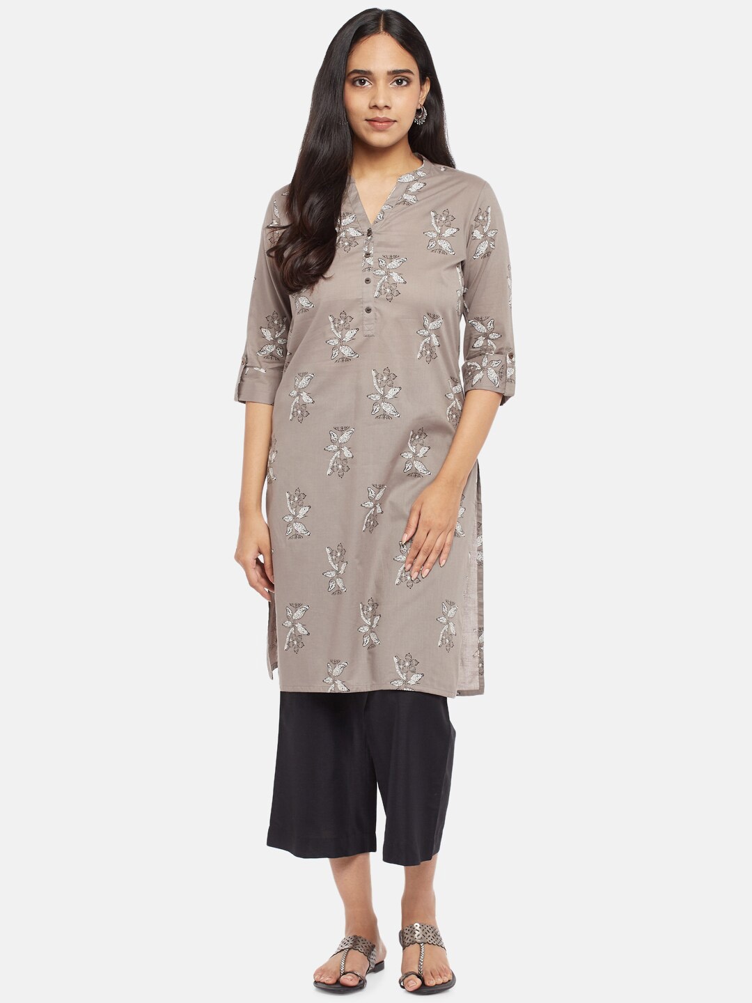 

RANGMANCH BY PANTALOONS Woman Grey Floral Printed Kurta